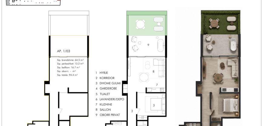 Garden Apartment 1/03 · 1+1 · Private garden – 4 Horizont, Radhimë