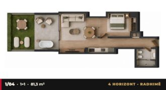 Byt se zahradou 1/04 · 2+kk · soukromá zahrada – 4 Horizont, Radhima