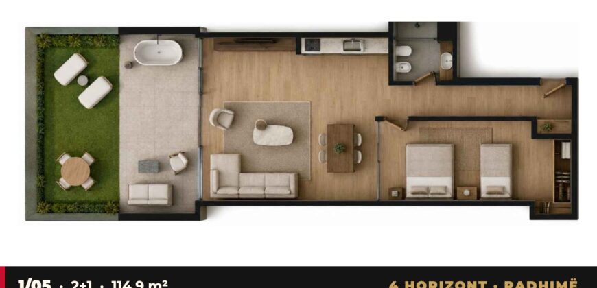 Garden Apartment 1/05 · 2+1 · Private garden – 4 Horizont, Radhimë