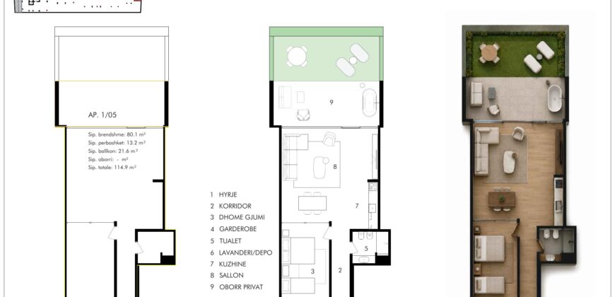 Garden Apartment 1/05 · 2+1 · Private garden – 4 Horizont, Radhimë