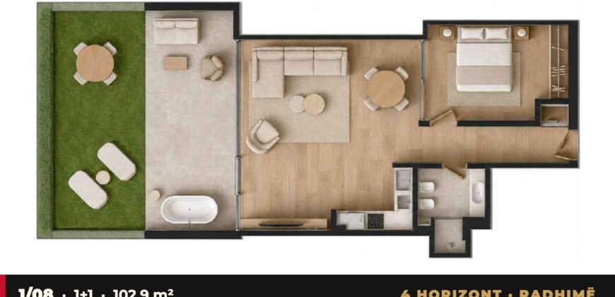 Garden Apartment 1/08 · 1+1 · Private garden – 4 Horizont, Radhimë