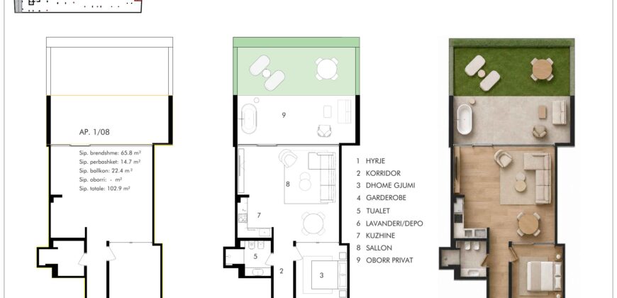 Garden Apartment 1/08 · 1+1 · Private garden – 4 Horizont, Radhimë
