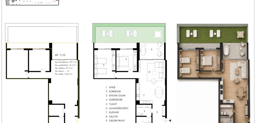 Garden Apartment 1/10 · 2+1 · Private garden – 4 Horizont, Radhimë